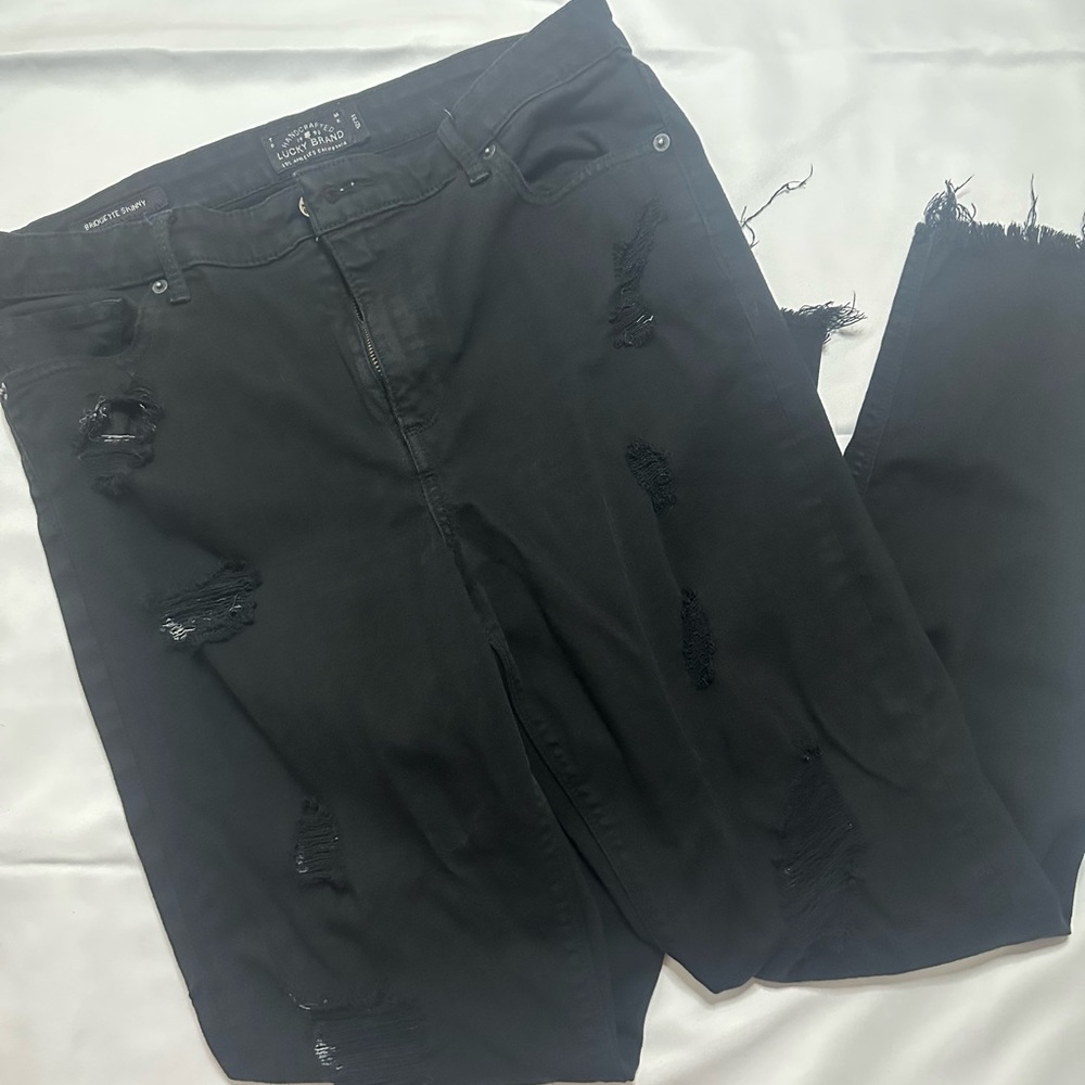 Dark black Bridgette skinny ripped lucky brand jeans size 12/31